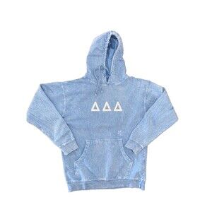 Delta Delta Delta Sorority Hoodie Light Blue Acid Wash Unisex Large Yesterdays
